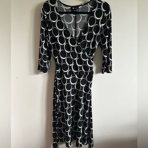 AB Studio Black & White Side Wrap Dress